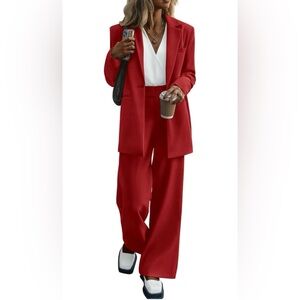 Red Wide-Leg Women's Pants - Classic Tailored Style